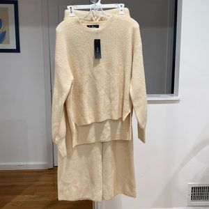 Lulus Cream Knit Balloon Sleeve Sweater & Drawstring Lounge Pants - NEW